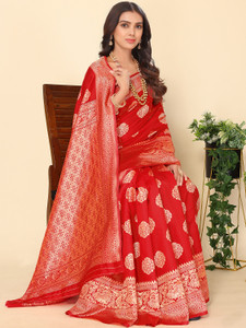 Leeza Store Self Design, Woven, Solid/Plain Banarasi Silk Blend, Cotton Blend Saree