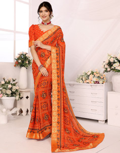 YASHIKA Printed, Digital Print Daily Wear Georgette, Lace Saree