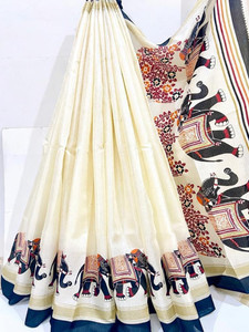 Kjs Printed Kalamkari Cotton Blend Saree