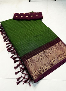 Lincy Checkered, Woven Bollywood Cotton Silk Saree