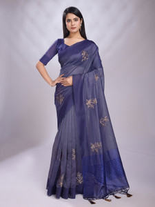 Tasrika Embroidered, Embellished Handloom Organza Saree