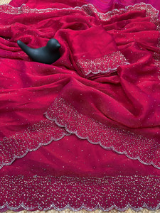 sadika एम्बेलिश्ड बॉलीवुड शिफॉन, प्योर सिल्क साड़ी