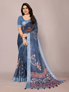 VCREATION Digital Print Bollywood Cotton Linen Saree