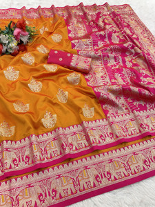 KanjiQueen Woven Banarasi Silk Blend, Pure Silk Saree
