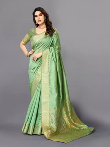 Hare Krishna Temple Border, Self Design Dharmavaram Cotton Silk, Art Silk Saree