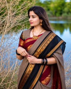 TONKREP Checkered, Woven, Striped, Embellished, Self Design Venkatagiri Cotton Silk, Pure Cotton Saree
