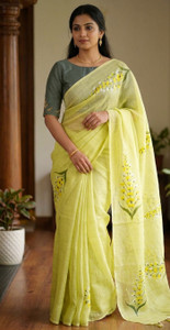 Quexle Striped Handloom Handloom Cotton Blend Saree