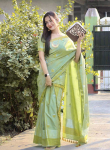 SHREENATHJITEX Embellished, Applique Mekhela Chador Silk Blend Saree
