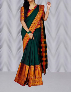 SuperLaxmi Temple Border, Woven Narayanpet Cotton Silk Saree