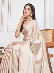 AVANSHEE Self Design, Solid/Plain, Embellished Bollywood Satin Saree