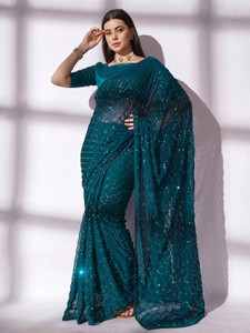 zili Embroidered, Embellished Bollywood Georgette Saree