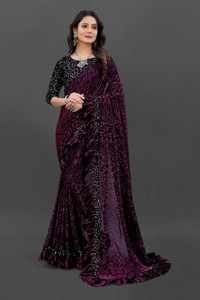 PRISHA SAREES Embellished Bollywood Lycra Blend Saree