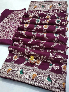 Omsaiarts Embellished, Self Design, Woven Banarasi Jacquard, Pure Silk Saree