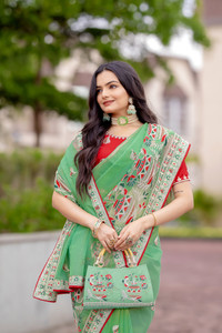 Krishna R fashion Embroidered Baluchari Supernet Saree