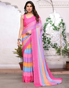 Samah Floral Print, Printed, Striped Daily Wear Georgette Saree
