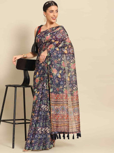 Divastri Floral Print Chanderi Cotton Blend Saree