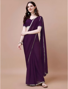 HIJA TRENDZ Solid/Plain Bollywood Georgette Saree