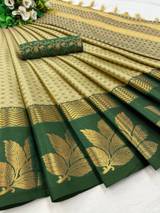 KanjiQueen Woven, Printed Kanjivaram Cotton Silk, Silk Blend Saree