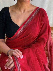 OSARIO Woven, Solid/Plain Handloom Cotton Blend Saree