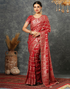 Samah Self Design, Embellished, Dyed Banarasi Cotton Silk Saree