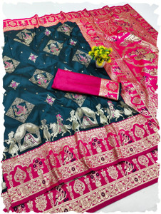 Vomira Woven Baluchari Silk Blend, Art Silk Saree