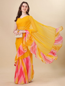 Crissy Digital Print, Color Block, Geometric Print Leheria Georgette Saree