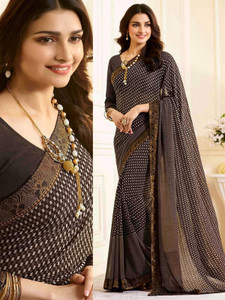 MEETVIN COUTURE Printed, Self Design, Digital Print, Embroidered, Floral Print, Solid/Plain Daily Wear Georgette, Chiffon Saree