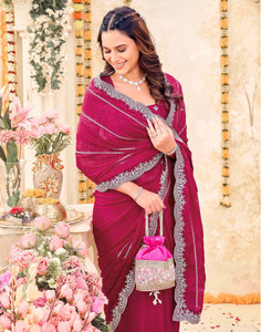 Satrani Embroidered, Embellished Daily Wear Georgette Saree