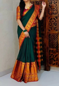 Hare Krishna Woven, Temple Border, Hand Painted, Paisley Narayanpet Cotton Silk Saree