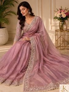 KARGAR TEXTILE Embellished, Embroidered, Self Design Bollywood Supernet Saree