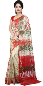 WoodenTant Woven Jamdani Cotton Silk Saree