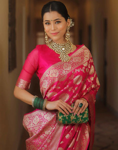 SIRIL Dyed, Self Design, Woven Banarasi Silk Blend Saree