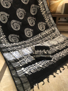 Pallo Latke Printed Daily Wear Cotton Linen Saree