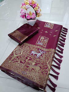 Spensen Enterprise Woven Kanjivaram Jacquard Saree