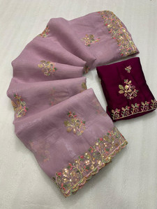 Moon Queen Embroidered, Self Design Bollywood Chiffon Saree