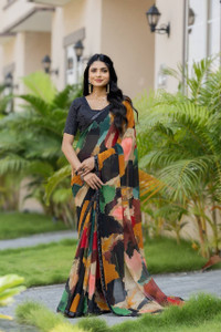 SILKORA Geometric Print Bollywood Chiffon Saree
