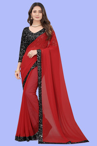 SHELDROM MART Solid/Plain Bollywood Georgette Saree