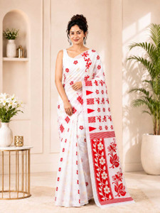 Dristikone Woven Jamdani Cotton Blend Saree