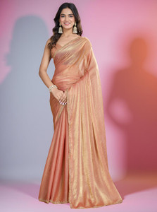 Croza Solid/Plain Chanderi Chiffon, Tussar Silk Saree