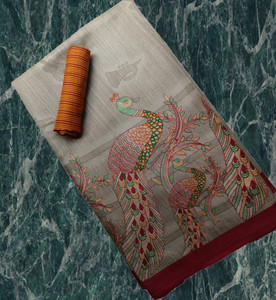 HouseOfCommon Printed Maheshwari Cotton Blend, Art Silk Saree