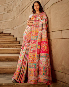 AAGIRI एम्बेलिश्ड, पैस्ले, सेल्फ डिज़ाइन, बुना हुआ पैठानी कॉटन सिल्क साड़ी