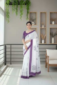Krujha Printed Kantha Cotton Linen Saree