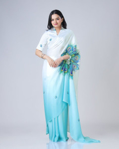 Bansari Textiles Self Design, Digital Print, Printed, Woven Bollywood Silk Blend, Polyester Saree