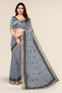 ALAGINI Embroidered Bollywood Net Saree