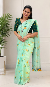 VEERA FASHION Floral Print, Printed Daily Wear Cotton Linen Saree