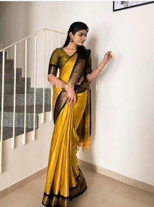 ns collection Solid/Plain Kanjivaram Cotton Silk Saree
