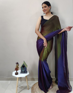 SIRIL Solid/Plain, Ombre, Embellished Bollywood Chiffon, Georgette Saree