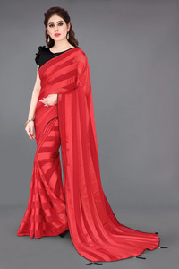 MIRCHI FASHION Striped, Solid/Plain Bollywood Georgette Saree