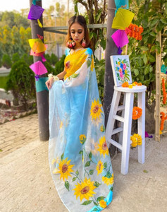 G JELLY FASHION TREE Floral Print, Printed Bollywood Organza Saree