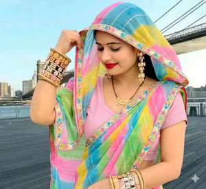 charmie designer Tie-Dye, Printed, Geometric Print Leheria Georgette Saree